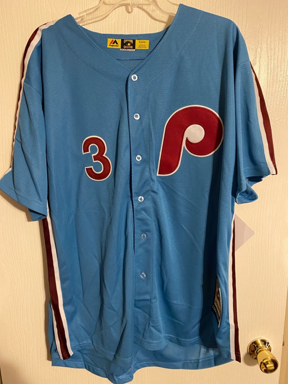 Majestic Light Blue Bryce Harper #3 Baseball Jersey with Maroon Trim